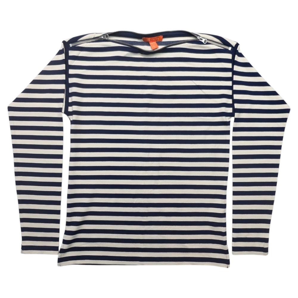 Joe Fresh Sweater Long Sleeve Stripped Zippered Neckline Stretchy Size XS